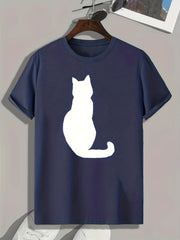 Cat Pattern Print Men's Comfy Sports T-shirt Graphic Tee