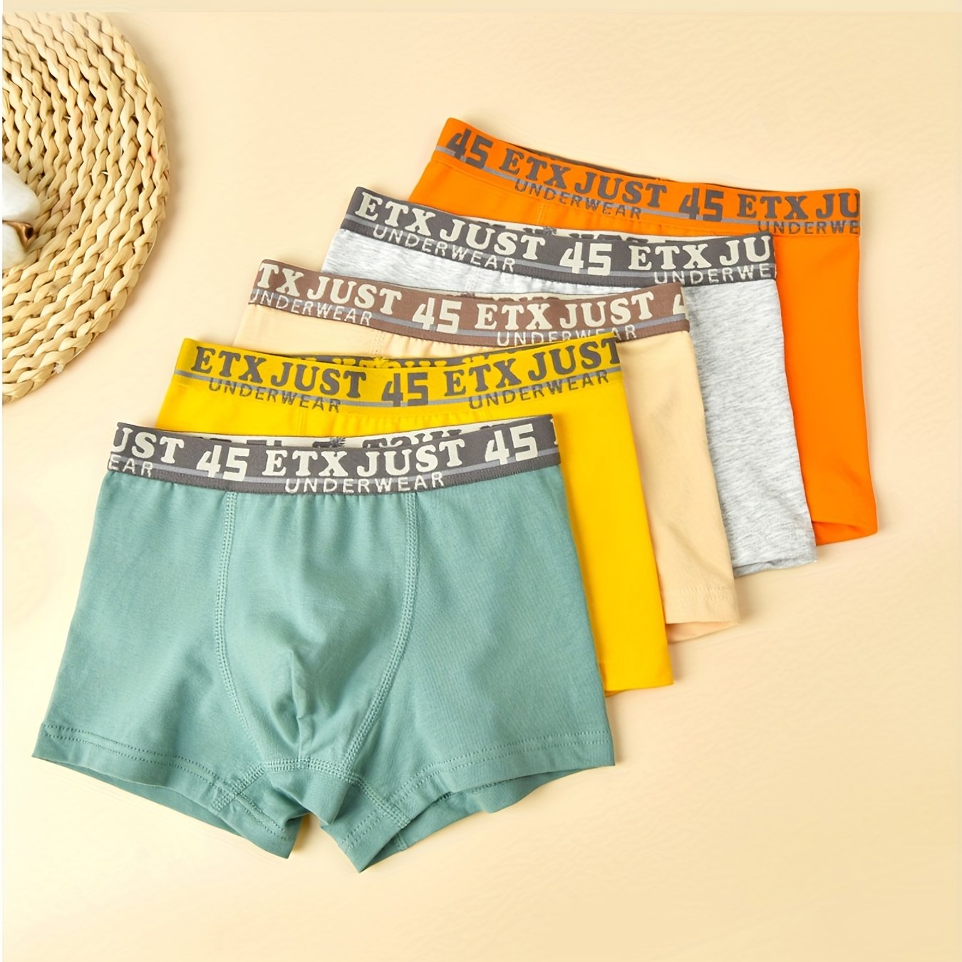 5pcs Boys Letter Tape Boxer Briefs Soft Cotton Underwear