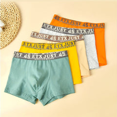 5pcs Boys Letter Tape Boxer Briefs Soft Cotton Underwear