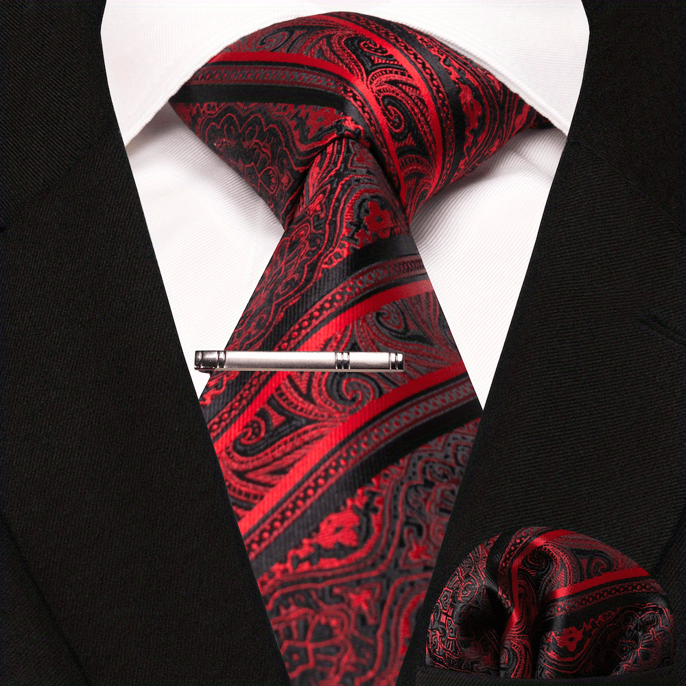 3pcs Striped Tie & Pocket Square Set with Tie Clip