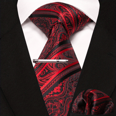 3pcs Striped Tie & Pocket Square Set with Tie Clip