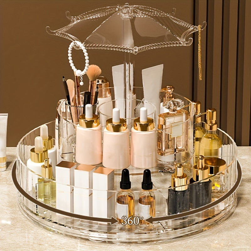 3-Layer Plastic Makeup Storage Box with Rotating Dispenser Tray