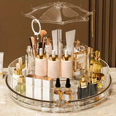 3-Layer Plastic Makeup Storage Box with Rotating Dispenser Tray