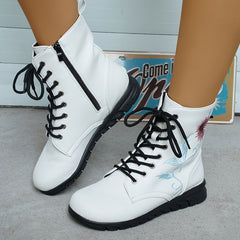 Women's Flower Embroidery Mid Calf Boots Low Heel Outdoor Boots