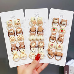 10pcs Girls Hair Tie Cartoon Bear Rubber Bands Hair Rope Hair Accessories