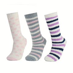 Polka Dot & Striped Fuzzy Socks Mid Tube Socks Women's Stockings