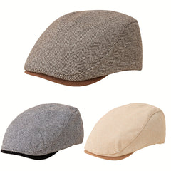 Unisex Herringbone Woolen Peaked Cap - British Style