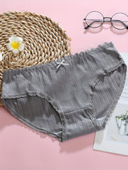 6pcs Lace Trim Bow Tie Briefs Intimates Panties Women's Lingerie