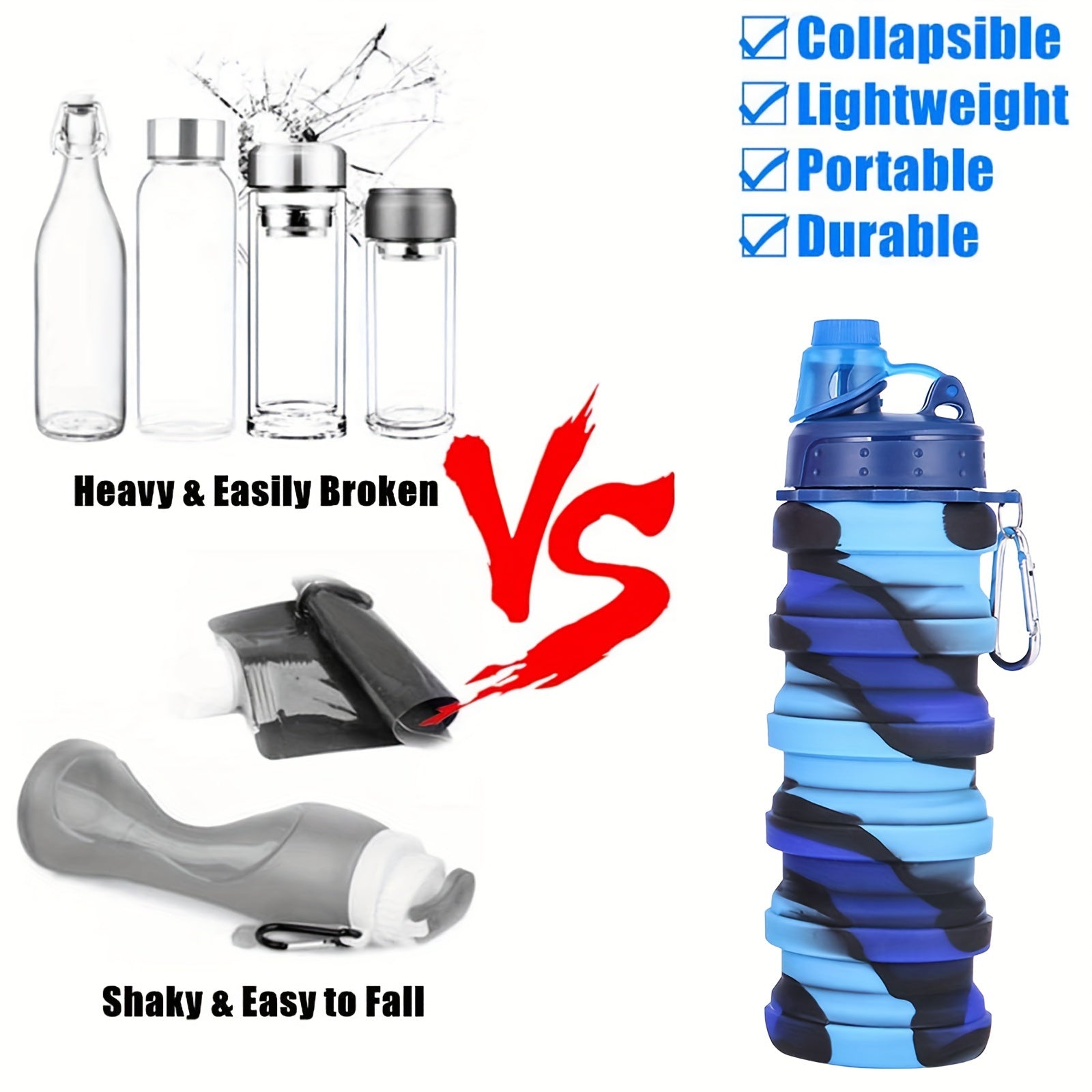 1pc 500ml Silicone Collapsible Water Bottle Leakproof Retractable Cup