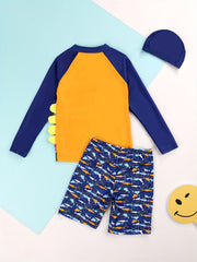 Boys Cartoon Shark Long Sleeve T shirt & Shorts Set Swimsuit