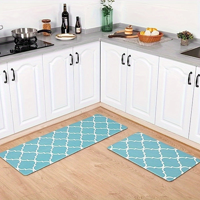Moroccan Plaid Kitchen Mat Anti Fatigue Cushion Waterproof Non Slip
