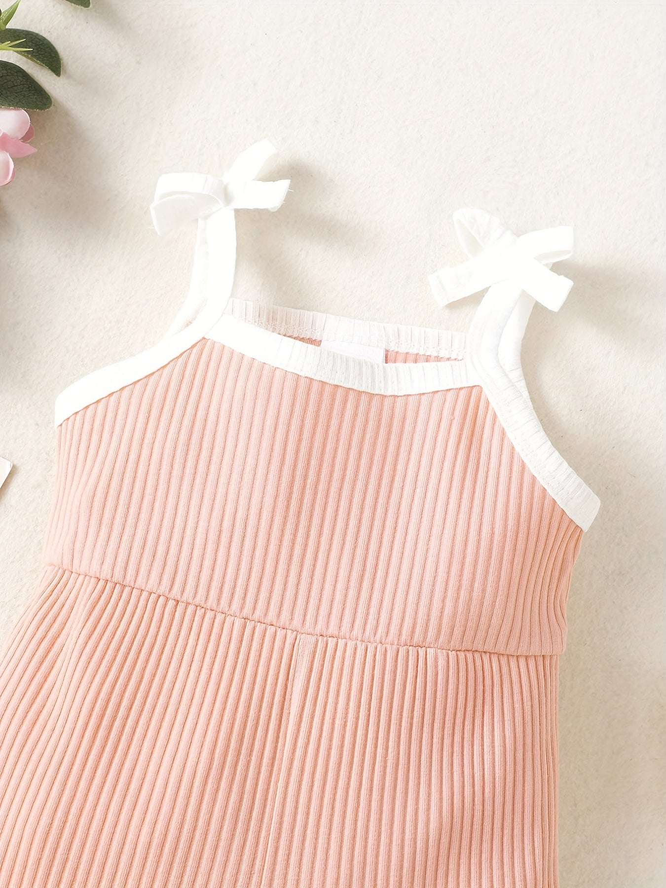 Infant Girls Bow Ruffle Knitted Ribbed Jumpsuit