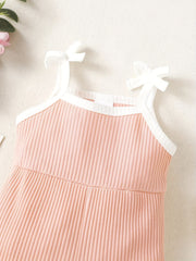 Infant Girls Bow Ruffle Knitted Ribbed Jumpsuit