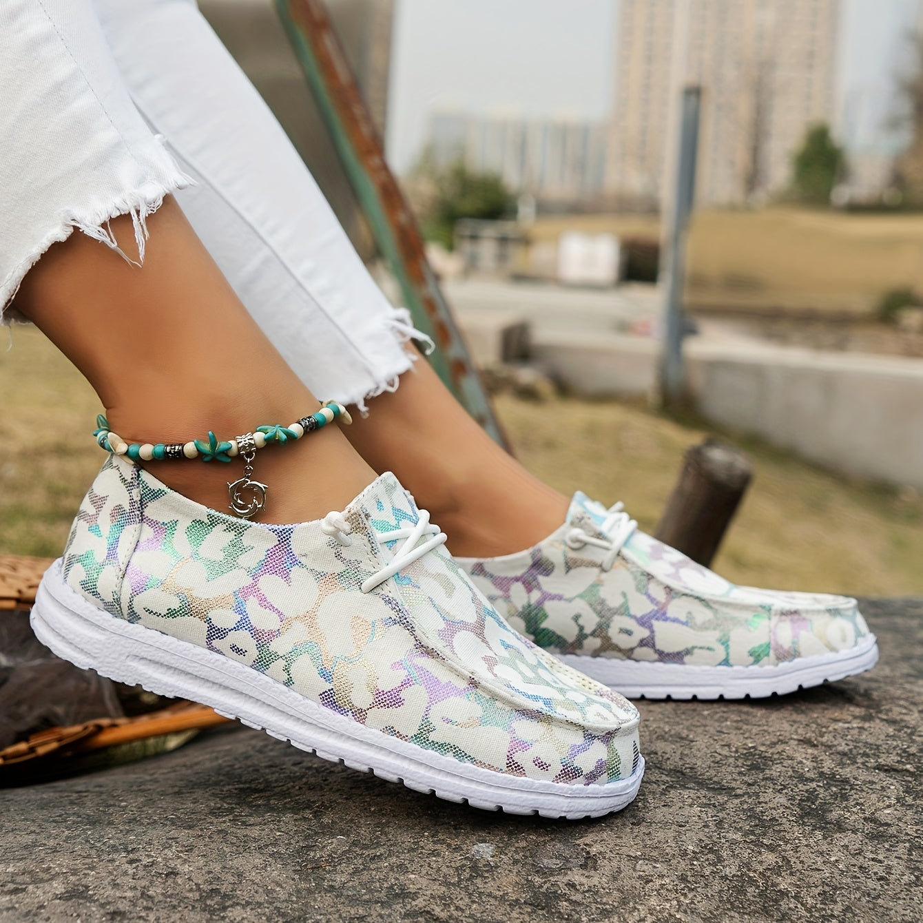 Women's Canvas Round Toe Lace Up Flat Loafers Casual Walking Shoes