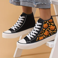 Scary Pumpkin Pattern High Top Canvas Sneakers