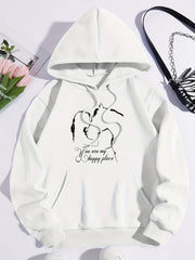 Girl & Horse Print Kangaroo Pocket Hoodie Long Sleeve Drawstring Hoodies