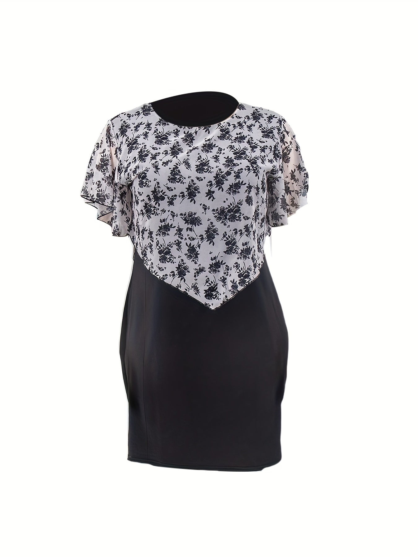 Women's Leaf Print Cloak Round Neck Dress