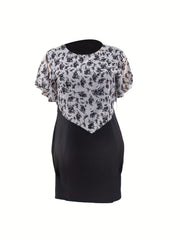 Women's Leaf Print Cloak Round Neck Dress