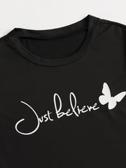 Butterfly Print Pajamas Set Short Sleeve Top & Shorts & Lounge Pants