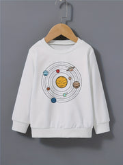 Cartoon Space Solar System Boys Sweatshirt Long Sleeve Crew Neck Tops