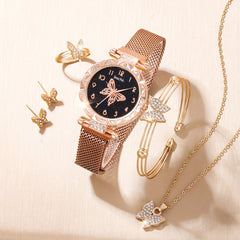 Rhinestone Butterfly Quartz Watch & Accessory Set
