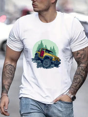 Car Print Men's Graphic Crew Neck Active T shirt Casual Comfy Tees