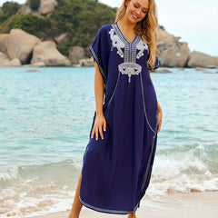 Boho Cover Up Dress Floral Print V Neck Slight Stretch