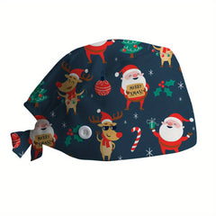 Christmas Cartoon Print Work Hat Elastic Nurse Cap Adjustable Scrub Hats