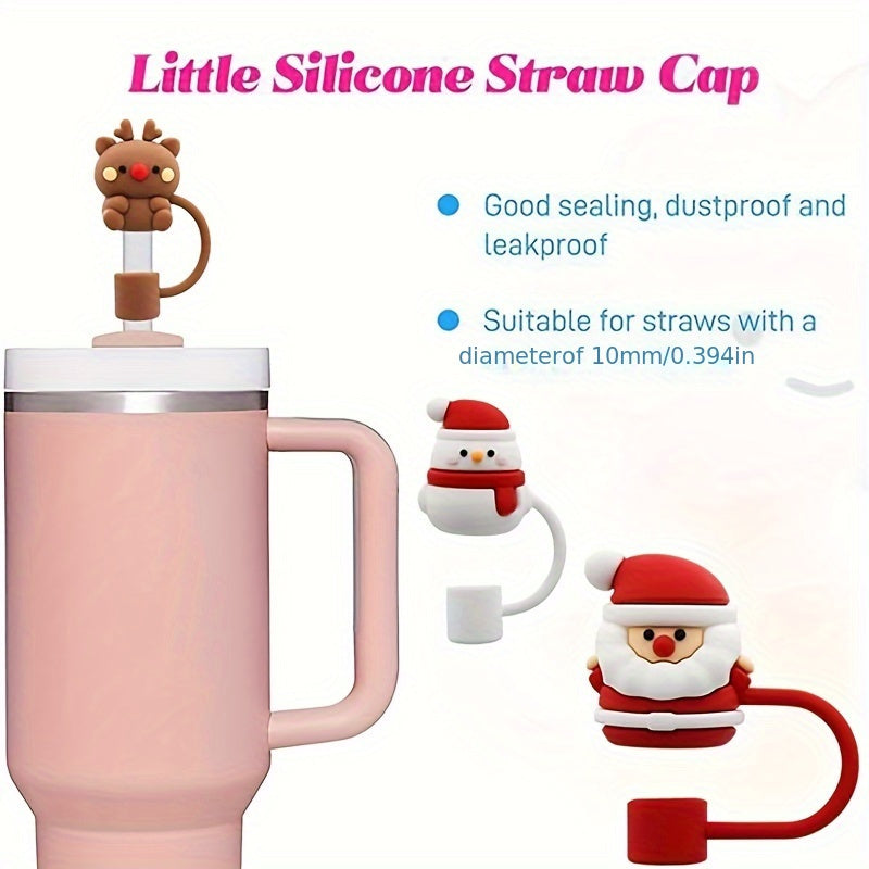 6pcs Christmas Silicone Straw Cap Dustproof Cover Plug