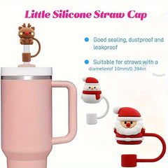 6pcs Christmas Silicone Straw Cap Dustproof Cover Plug