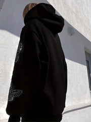 Butterfly Rhinestone Hoodie Long Sleeve Loose Sweatshirt