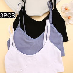 3pcs Knitted Ribbed Sports Bras Breathable Yoga Workout Wireless Bra