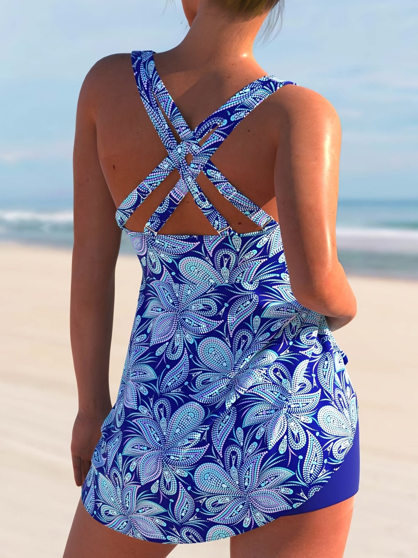 Paisley Print Tank Top & Shorts Swimsuit Set
