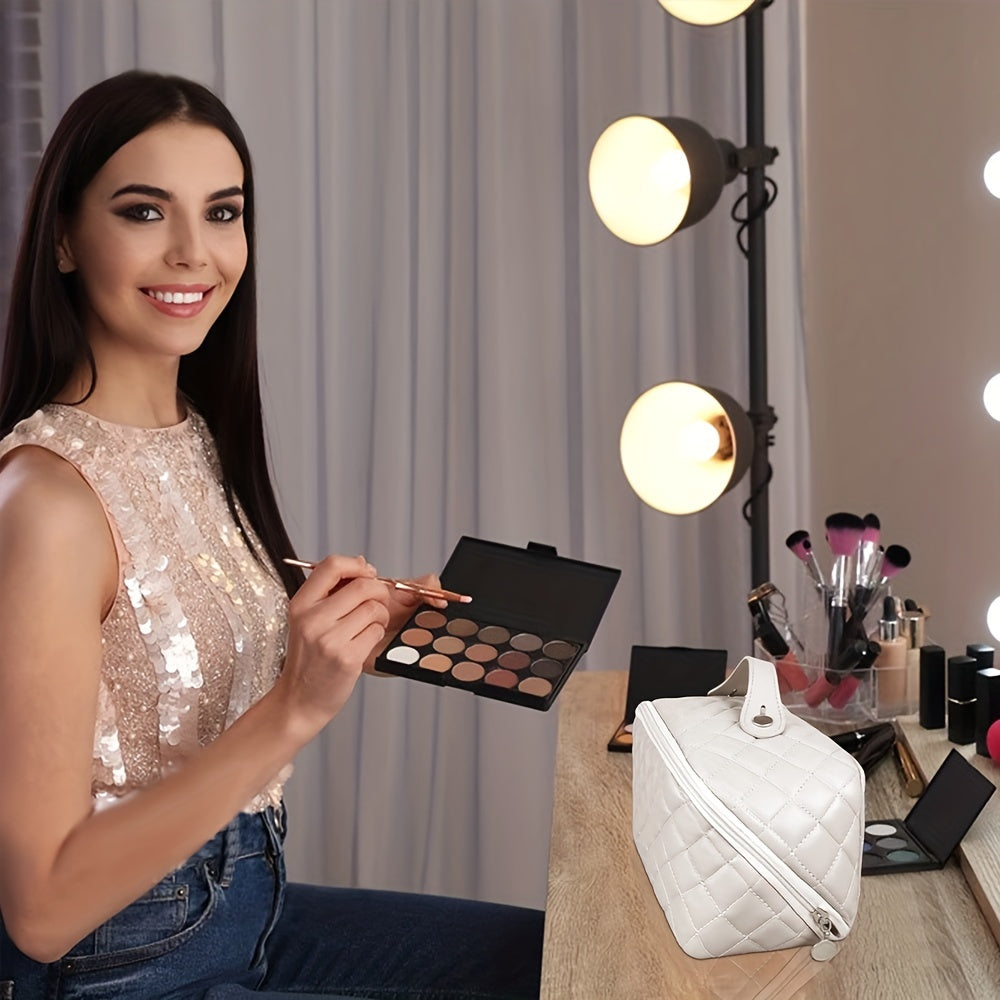 Large Capacity Travel Cosmetic Bag PU Leather Waterproof Makeup Bag