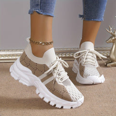Women's Lace-Up Chunky Sneakers Letter Pattern Lightweight Casual Running Shoes