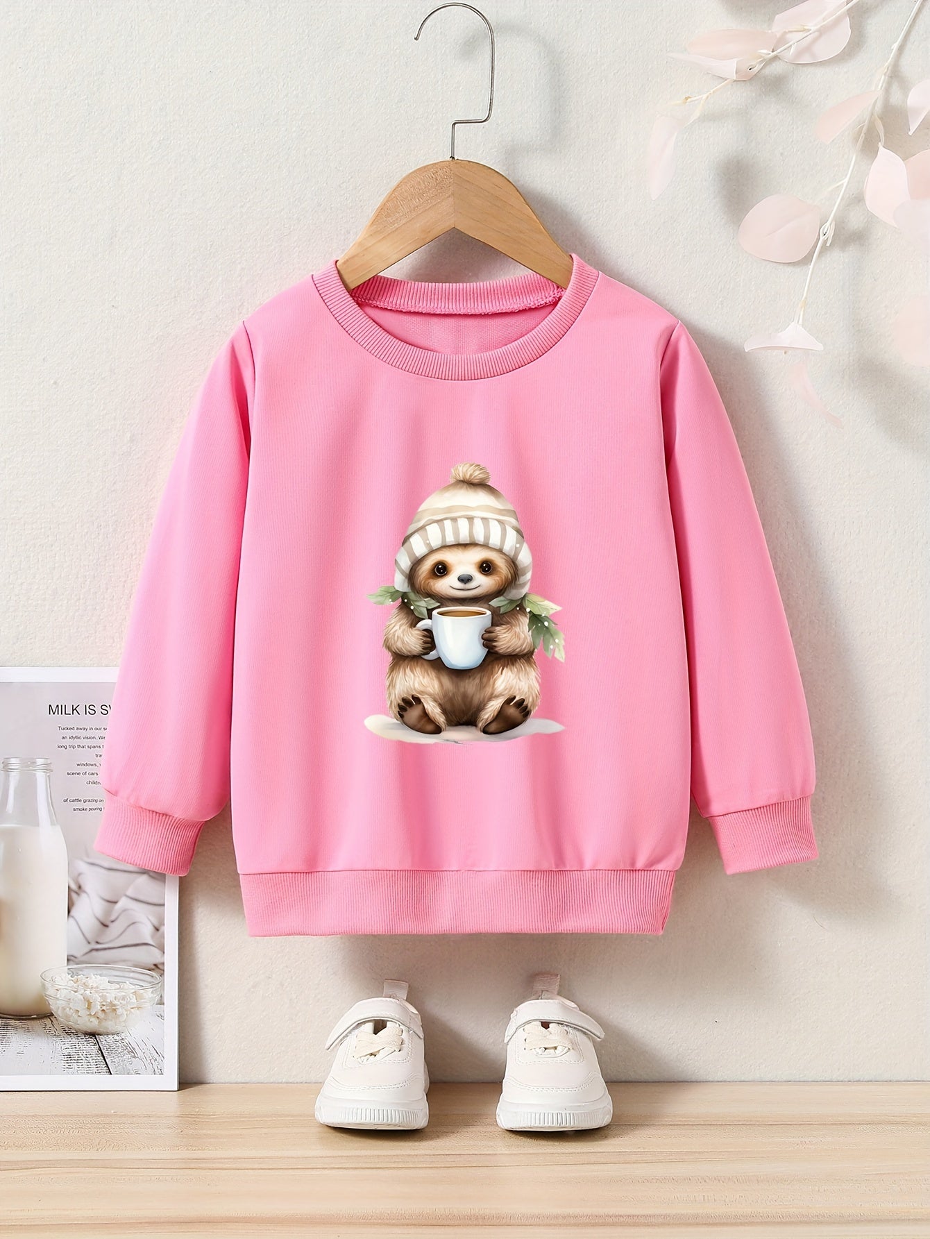 Cartoon Koala Pattern Crew Neck Long Sleeve Sweatshirt Pullover For Girls Kids
