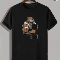 Men's Slim Fit Barbell Pattern Print Muscle Bear T-shirt