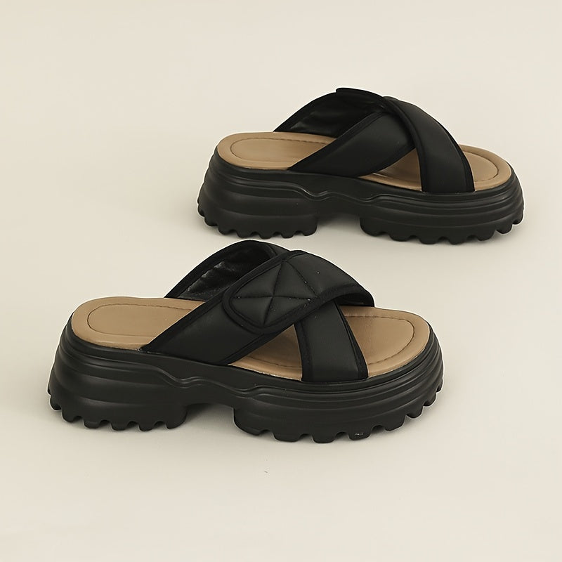 Women's Cross Strap Platform Sandals Slides