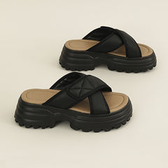 Women's Cross Strap Platform Sandals Slides