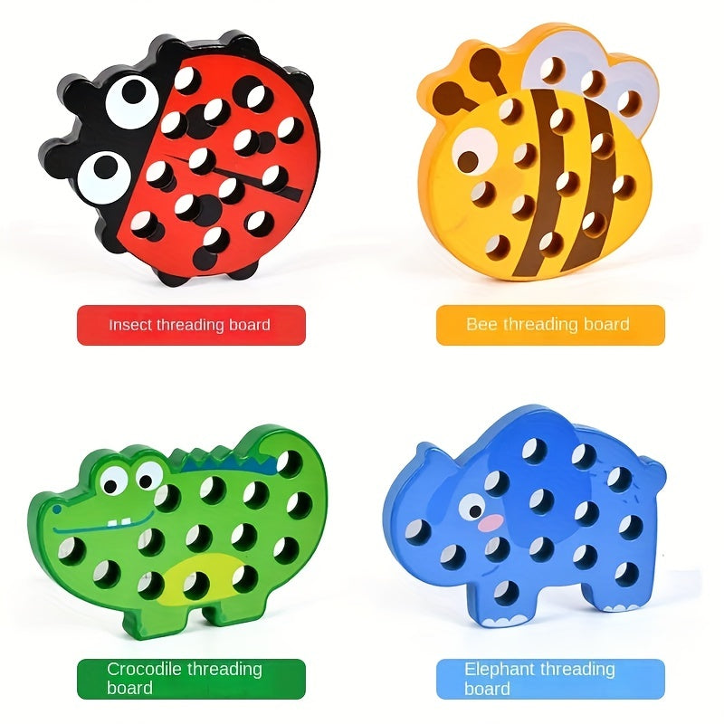 Wooden Animal Lacing Toy Educational Building Blocks