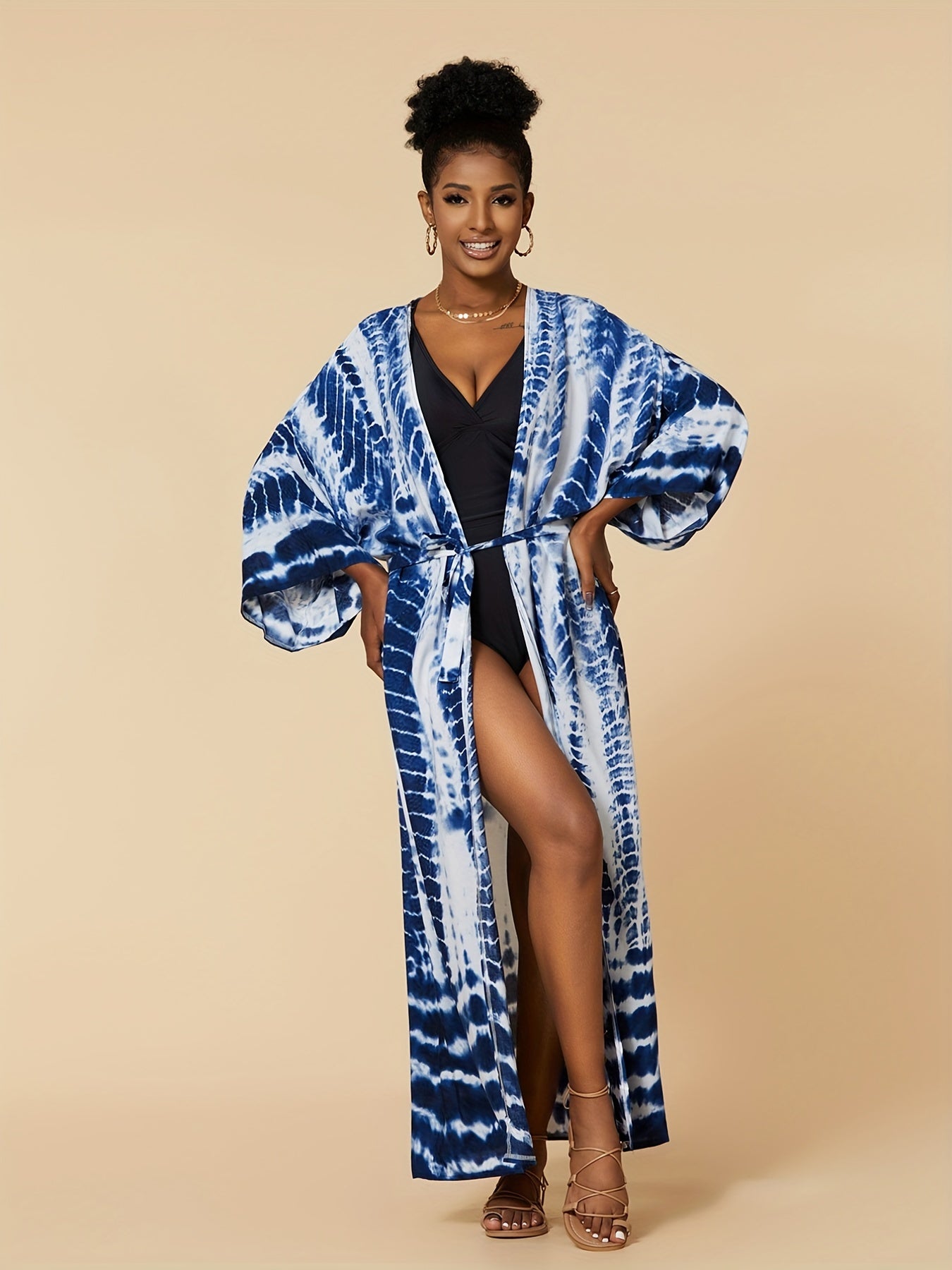 Tie Dye Long Sleeve Boho Cover Up Robe