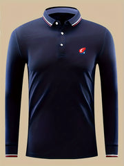 Symbol Print Men's Polo Shirt Long Sleeve Lightweight Top