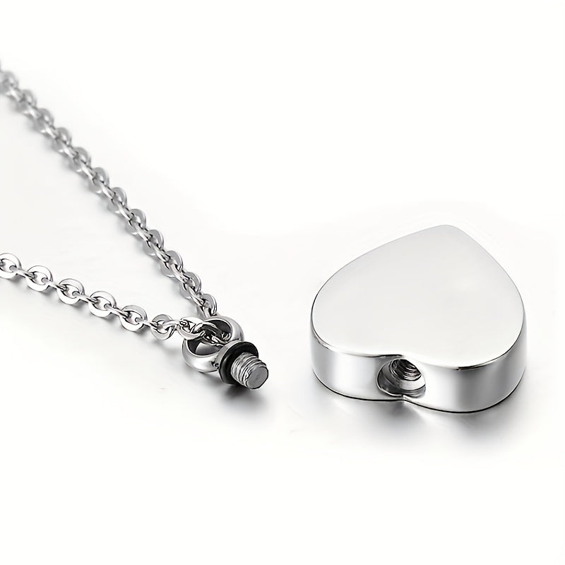 Heart Shaped Cremation Jewelry Keepsake Urn Necklace - Silver Stainless Steel