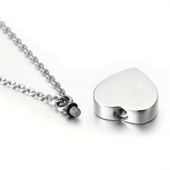 Heart Shaped Cremation Jewelry Keepsake Urn Necklace - Silver Stainless Steel