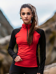 Sporty Top Long Sleeves Contrast Running Half Sleeves Round Neck