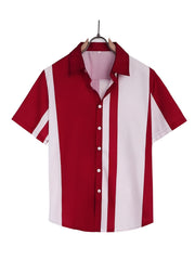 Men s Casual Block Stripe Graphic Short Sleeve Button Down Hawaiian Shirt