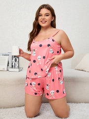 Pajama Set Women's Plus Rabbit Print Cami Top & Shorts
