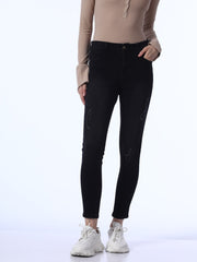High Rise Ripped Cropped Skinny Jeans Mid Waist Distressed Denim Pants