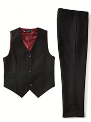 2pcs Boys Formal Outfits Pants&Vest Set For Competition Wedding Dress