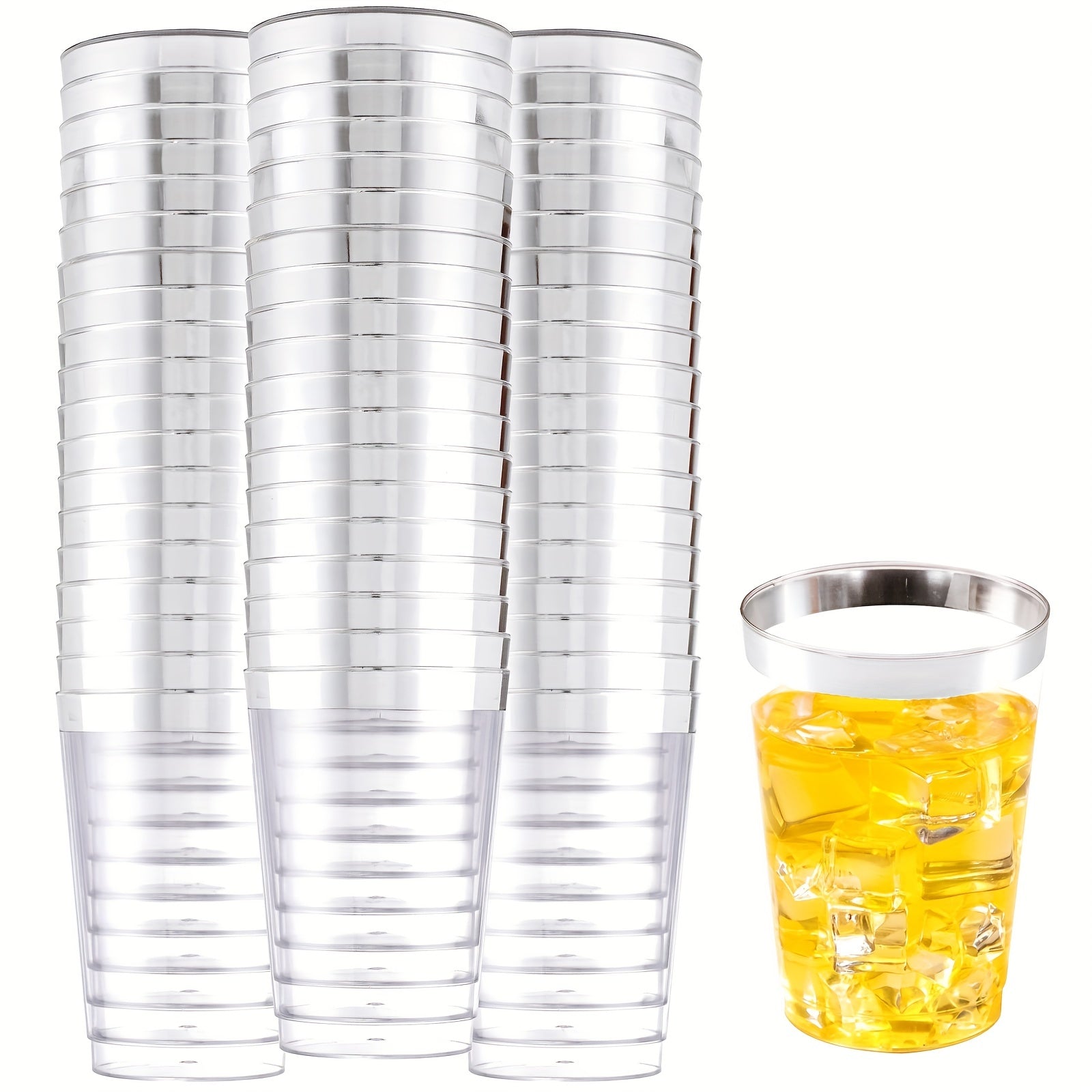 20pcs Silvery Plastic Cups 10 Oz Silver Rimmed Clear Disposable Wine Glasses